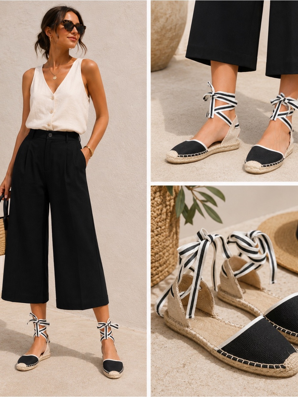 SOLUDOS Lauren Lace Up
Espadrille Sandals Ankle Wrap Black Linen Women's. Size 7